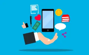 Hand with a phone making a App Support