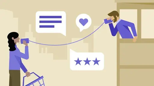 illustration of two people with a phone giving feedback on what they talked about