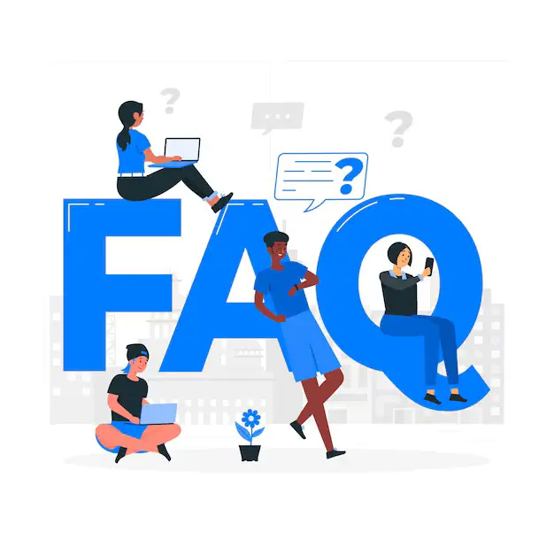 Ilustration with a text about FAQ about this article with customer complains 