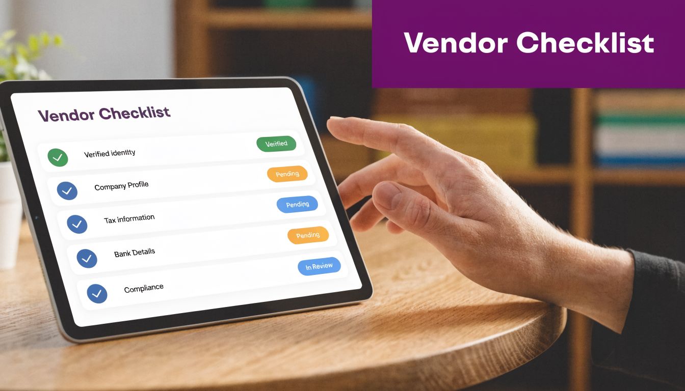 Global Call Center Solutions: A Complete Guide for 2026 4 A person using a tablet to view a vendor checklist with various verification statuses displayed on screen.