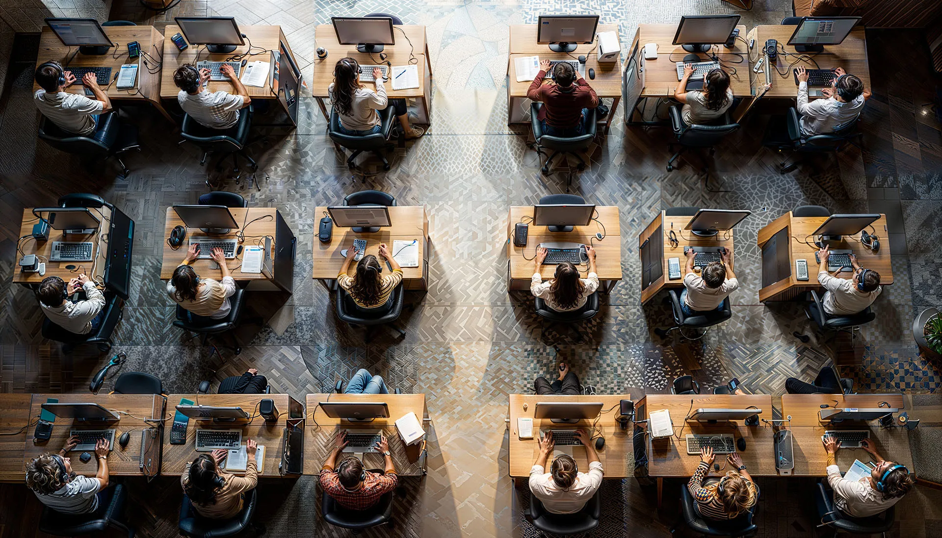 Market research call center agents collecting survey data