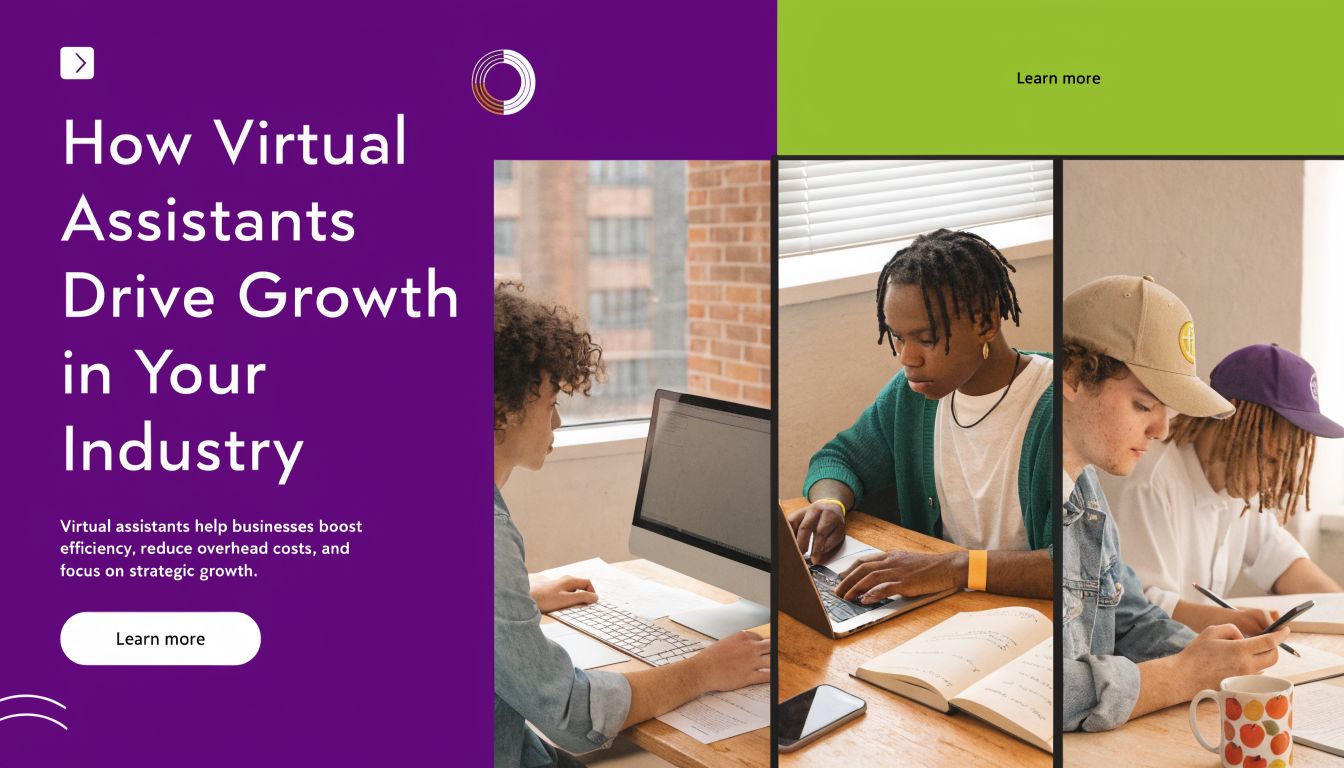 Virtual Assistant Services: The Smartest Way to Scale Your Business Efficiently 2 A professional graphic featuring a diverse team of virtual assistants working together on laptops in an office.