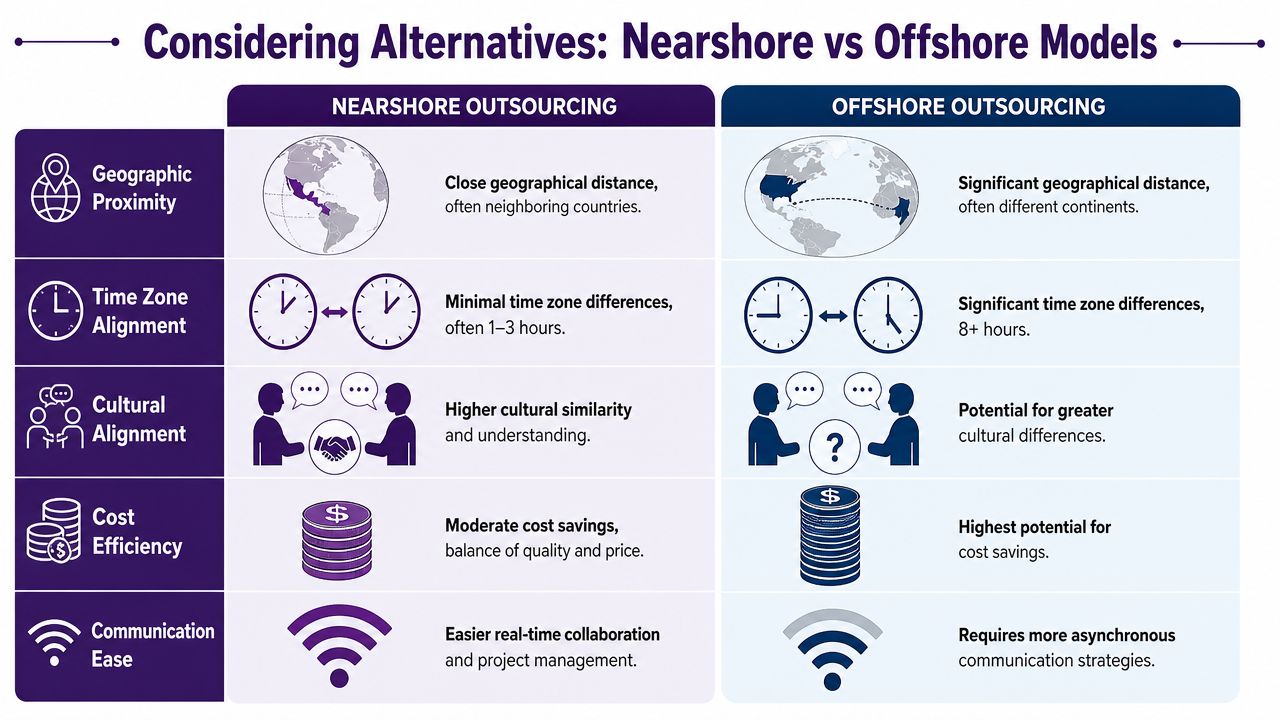 Grow Your Business: Lead Generation Outsourcing Philippines 4 A comparison chart outlining the key differences between nearshore and offshore business outsourcing models and strategies.