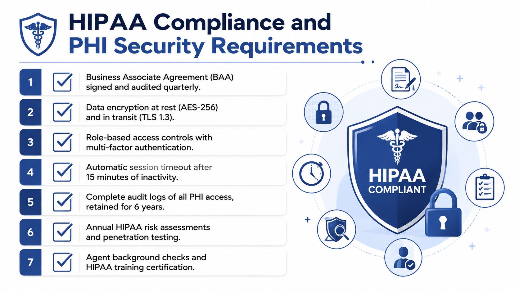 Healthcare Call Center Outsourcing: A Complete Guide 2 A list of seven key security requirements for HIPAA compliance and the protection of protected health information.
