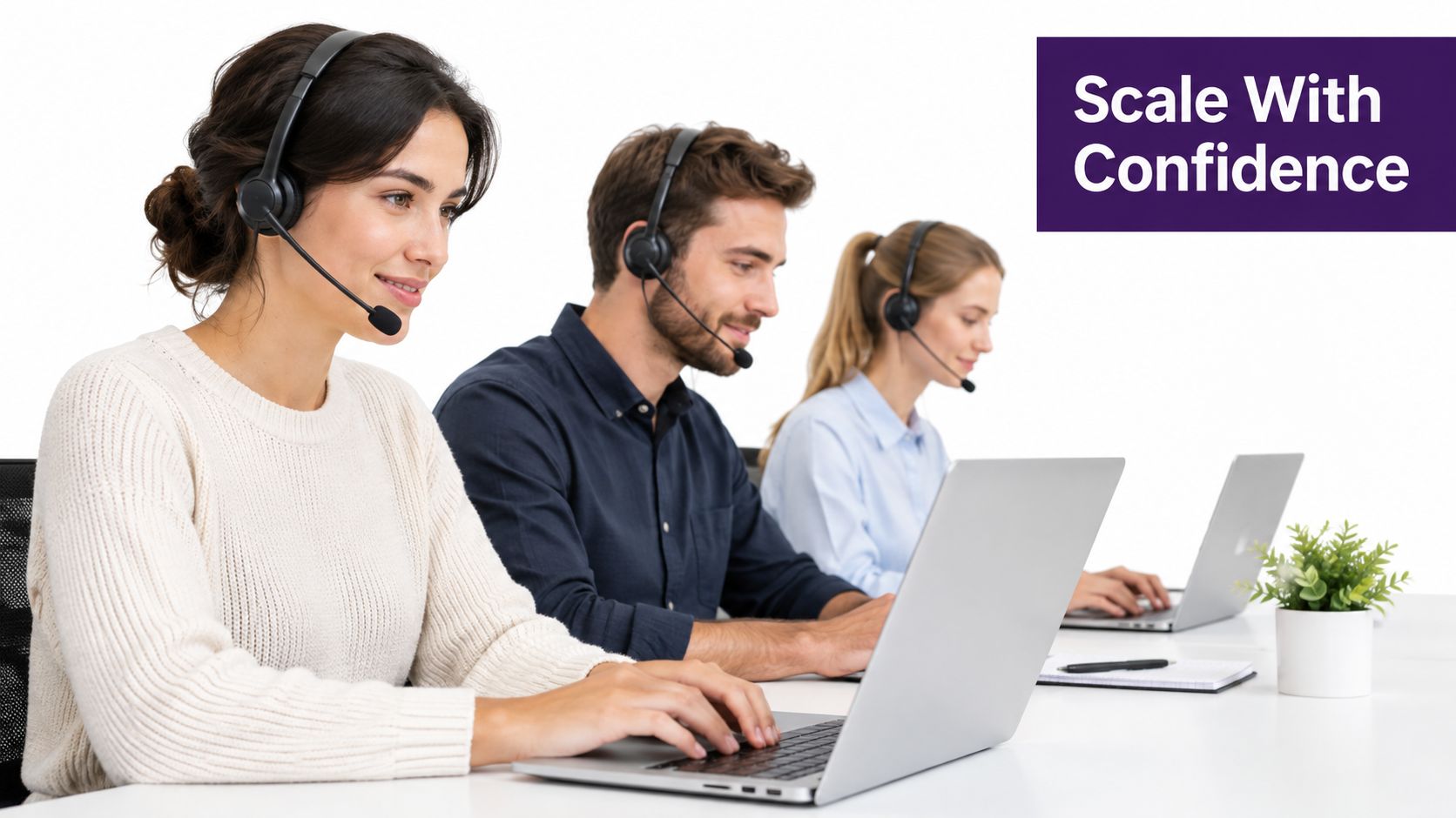 Financial Services BPO Explained for Growing Teams 3 Customer support team working together in an office.