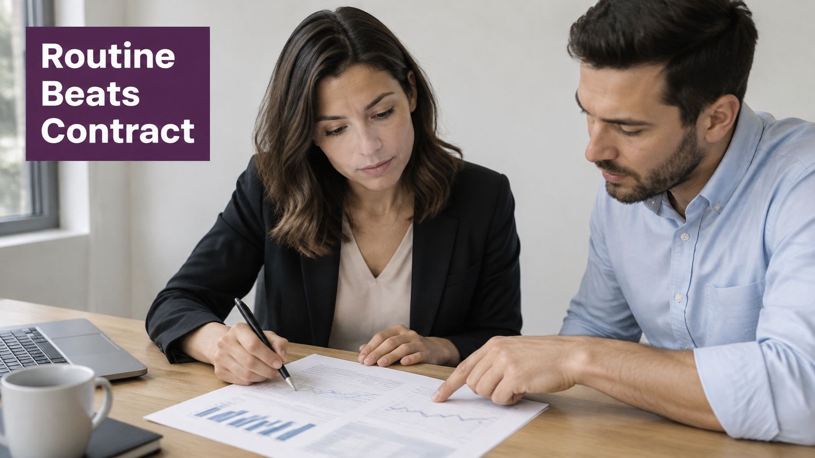 Outsource Data Management: What to Keep, Vet and Measure 3 Two professionals reviewing business documents during an operational discussion.